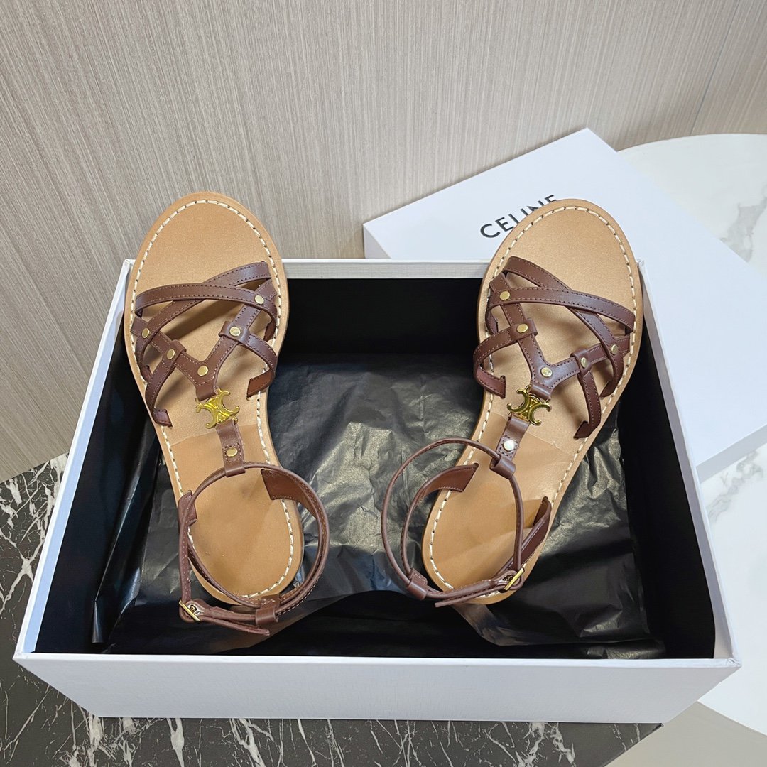 cl roman sandal brown calfskin
