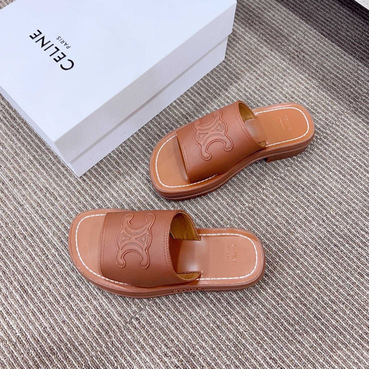 LEA TRIOMPHE PLATFORM SLIDES WOMEN VEGETABLE TANNED CALFSKIN BROWN