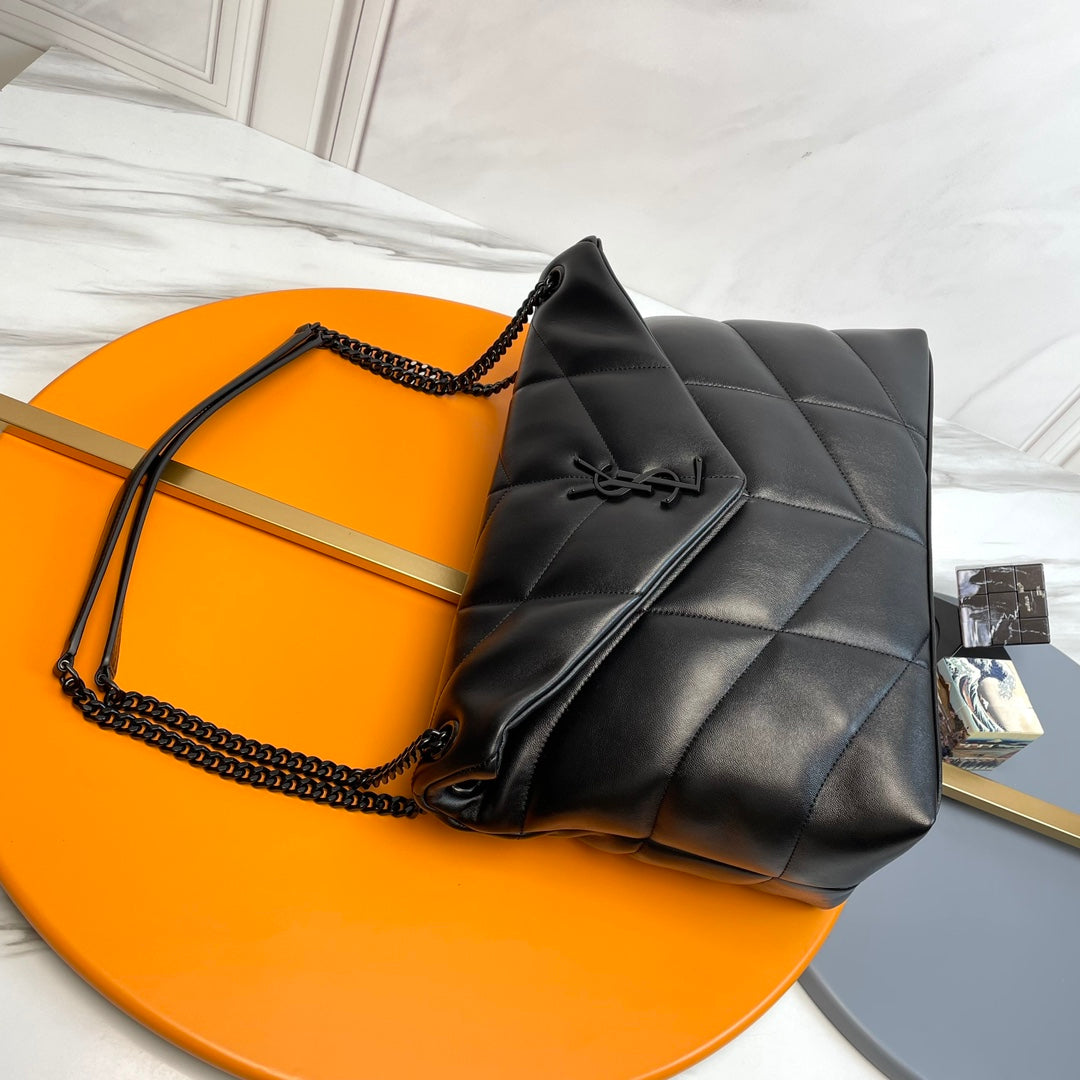 YSL Loulou Puffer Medium Bag 35cm Full Black Glossy Leather