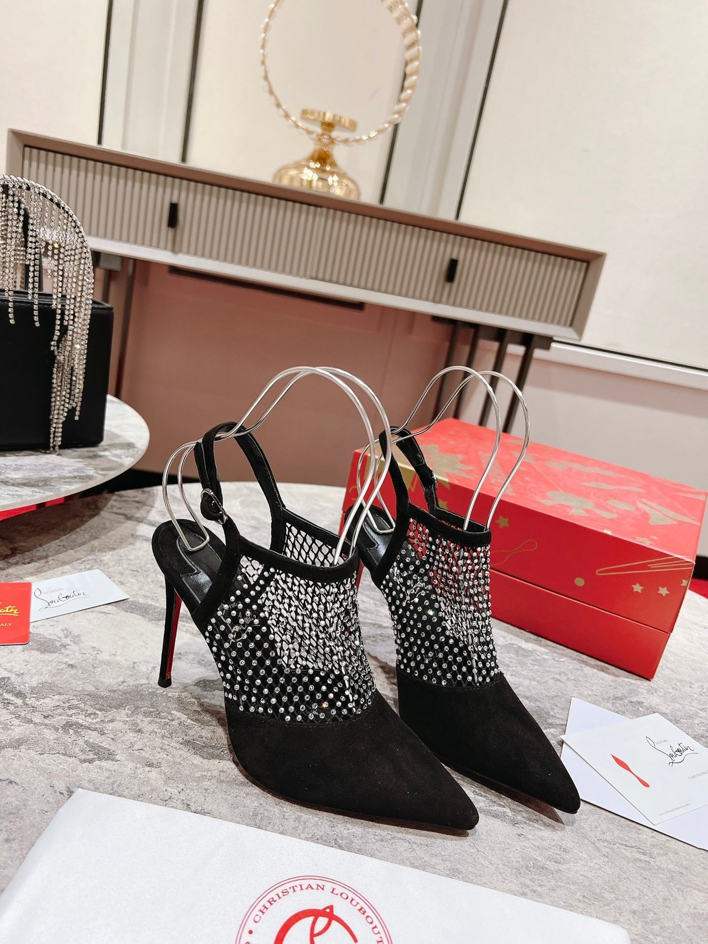 Christian Louboutin Follies Strass Slingback Pumps Suede 825228