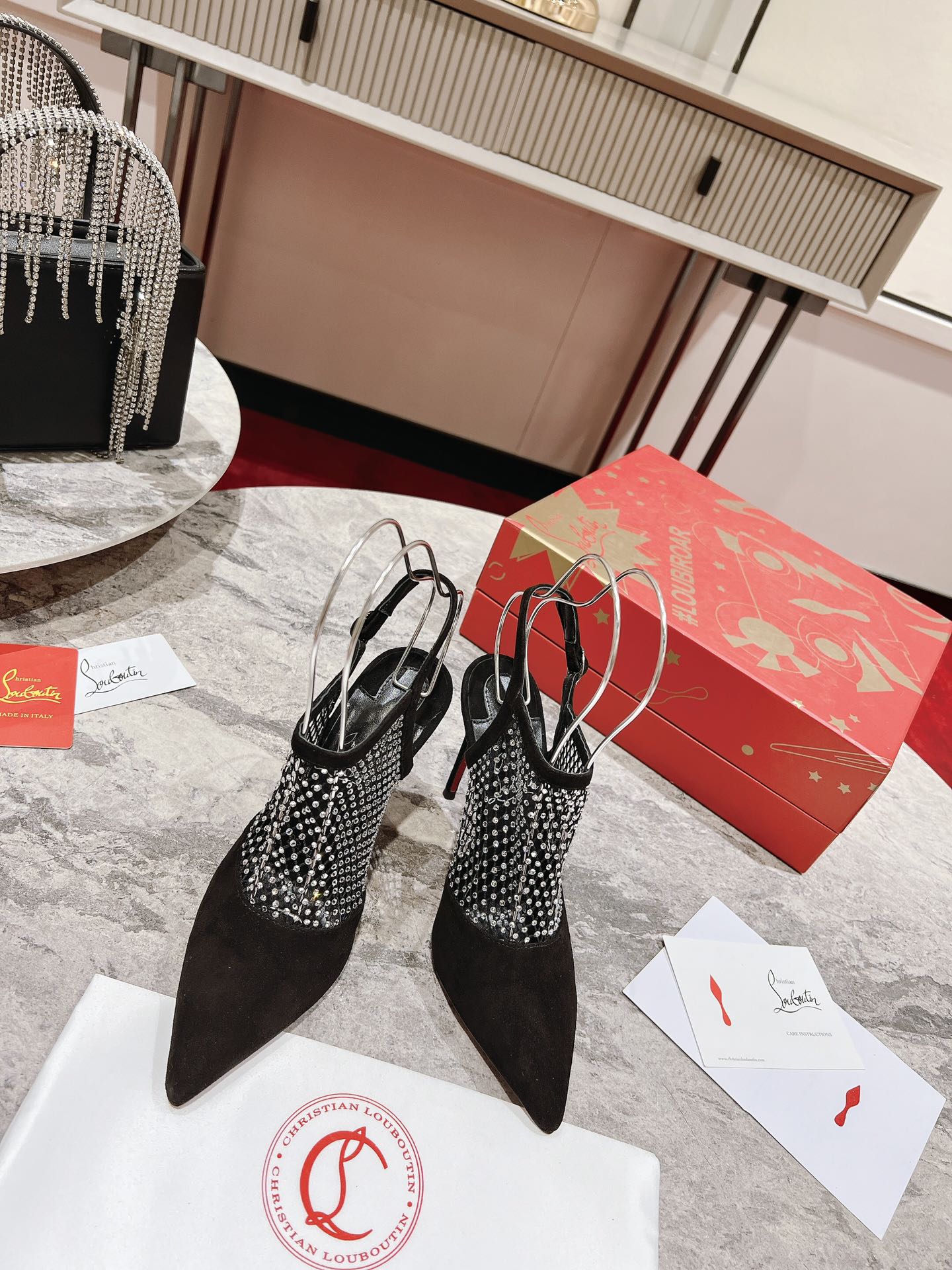 Christian Louboutin Follies Strass Slingback Pumps Suede 825228