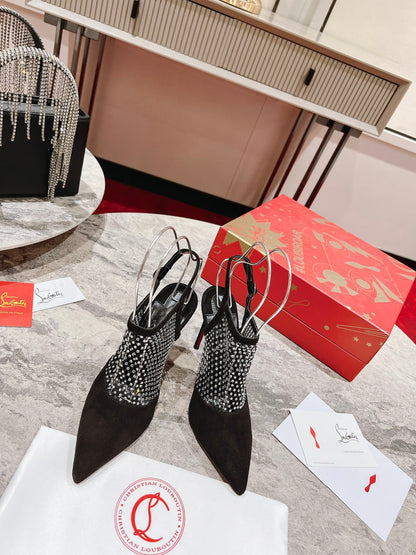 Christian Louboutin Follies Strass Slingback Pumps Suede 825228