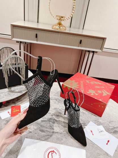 Christian Louboutin Follies Strass Slingback Pumps Suede 825228