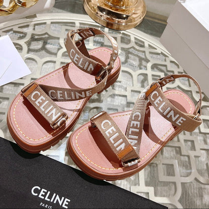 Celine 26 Leo Strappy Sandals Wool Jacquard Leather 736576
