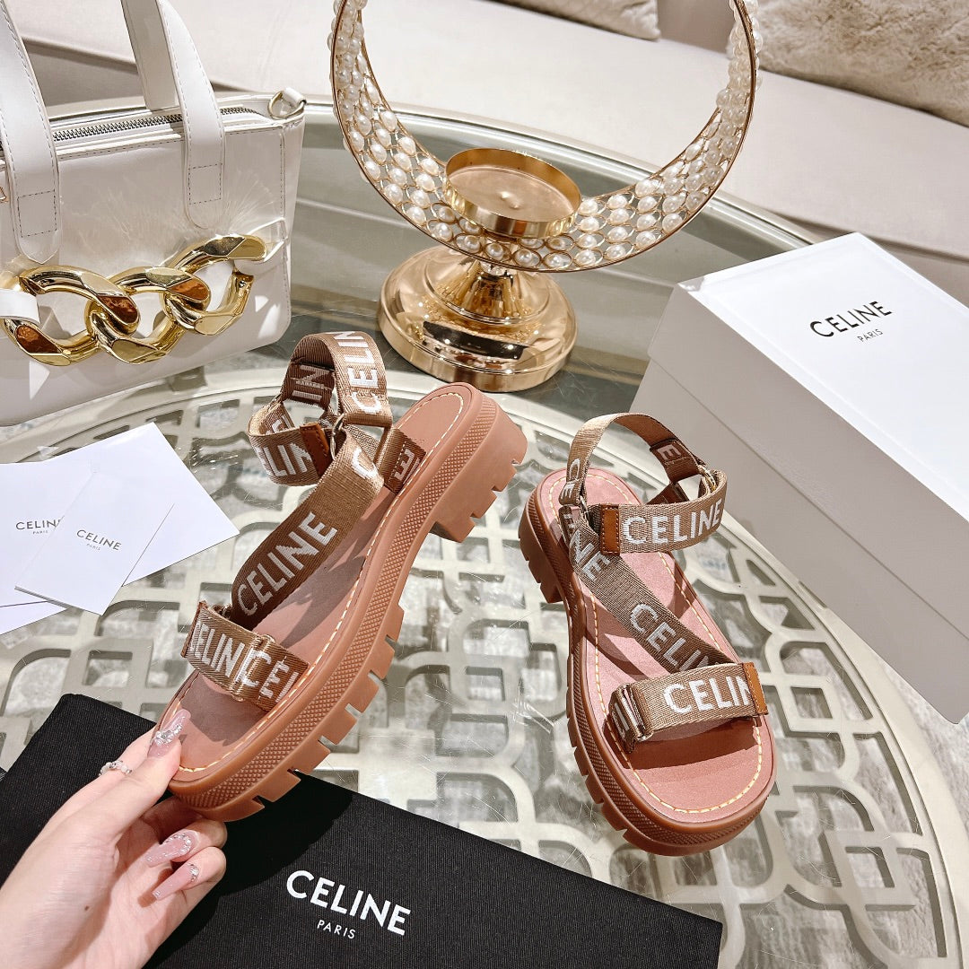 Celine 26 Leo Strappy Sandals Wool Jacquard Leather 736576