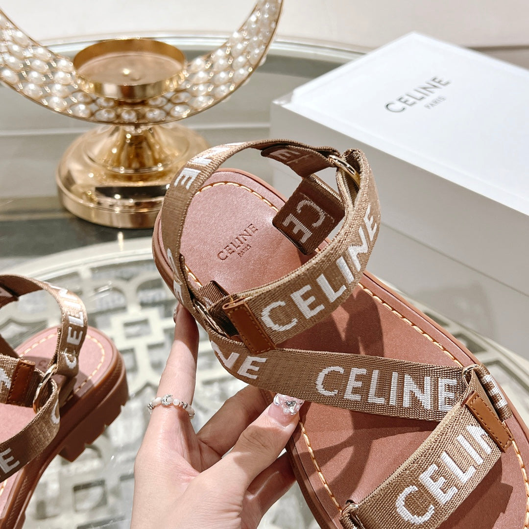 Celine 26 Leo Strappy Sandals Wool Jacquard Leather 736576