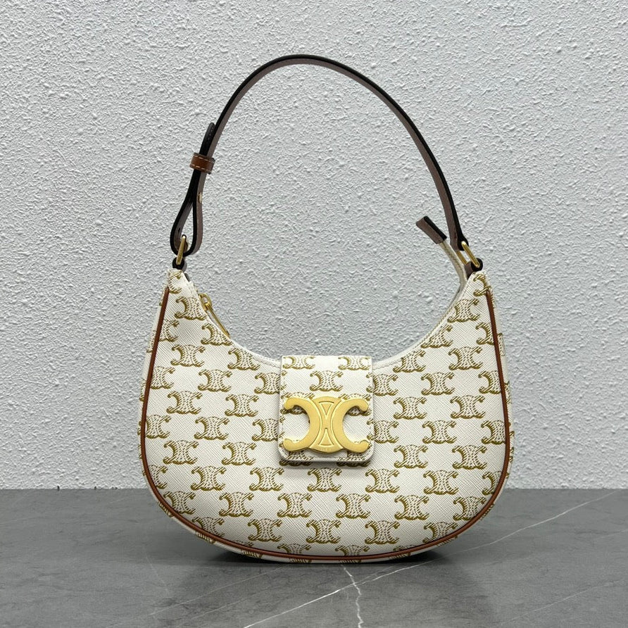 Celine 2026 Ava Bag 23cm Triomphe Canvas White Calfskin