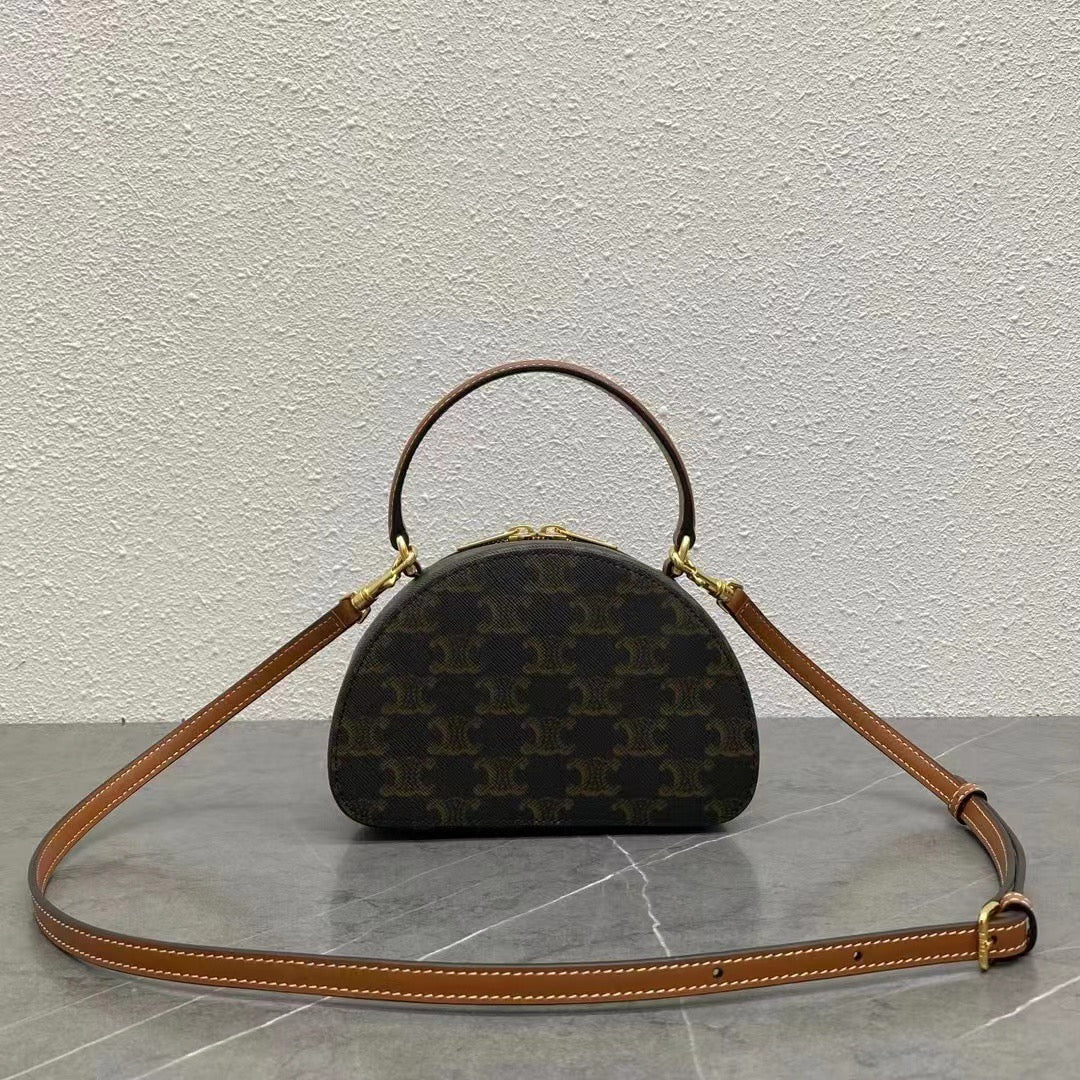 Celine 2026 Half Moon Case 17.5cm Black Brown Canvas Calfskin 281830