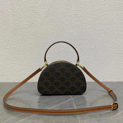 Celine 2026 Half Moon Case 17.5cm Black Brown Canvas Calfskin 281830