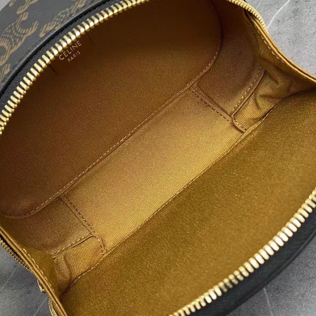 Celine 2026 Half Moon Case 17.5cm Black Brown Canvas Calfskin 281830