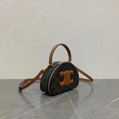 Celine 2026 Half Moon Case 17.5cm Black Brown Canvas Calfskin 281830
