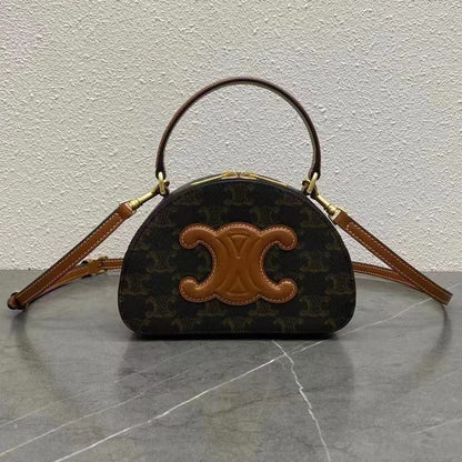 Celine 2026 Half Moon Case 17.5cm Black Brown Canvas Calfskin 281830