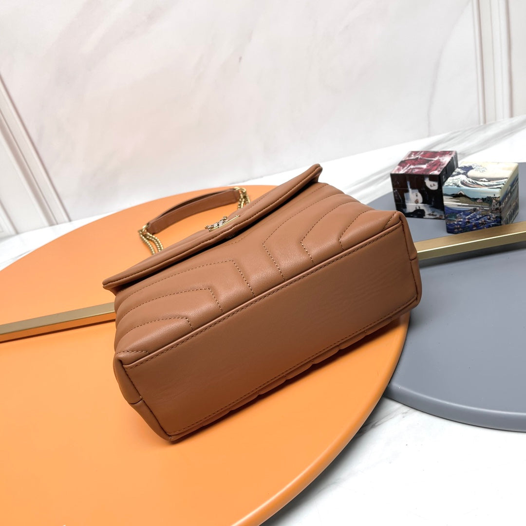 YSL Small Loulou Bag 23cm Tan Brown Lambskin