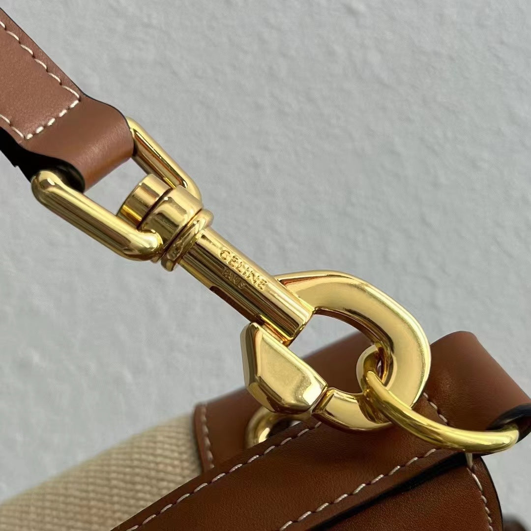 Celine 2026 Drawstring Cabas Marin Bag 26cm Natural Tan Textile Calfskin