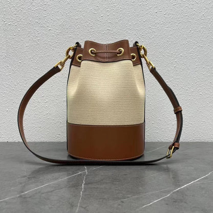 Celine 2026 Drawstring Cabas Marin Bag 26cm Natural Tan Textile Calfskin