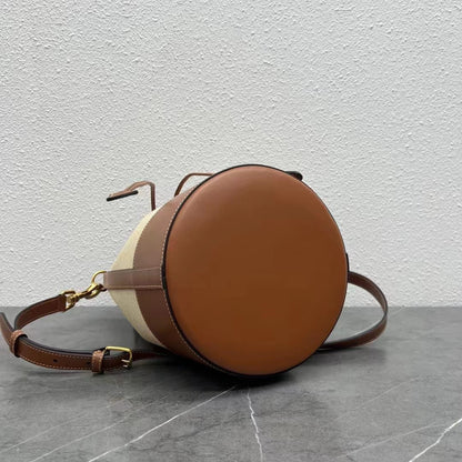 Celine 2026 Drawstring Cabas Marin Bag 26cm Natural Tan Textile Calfskin