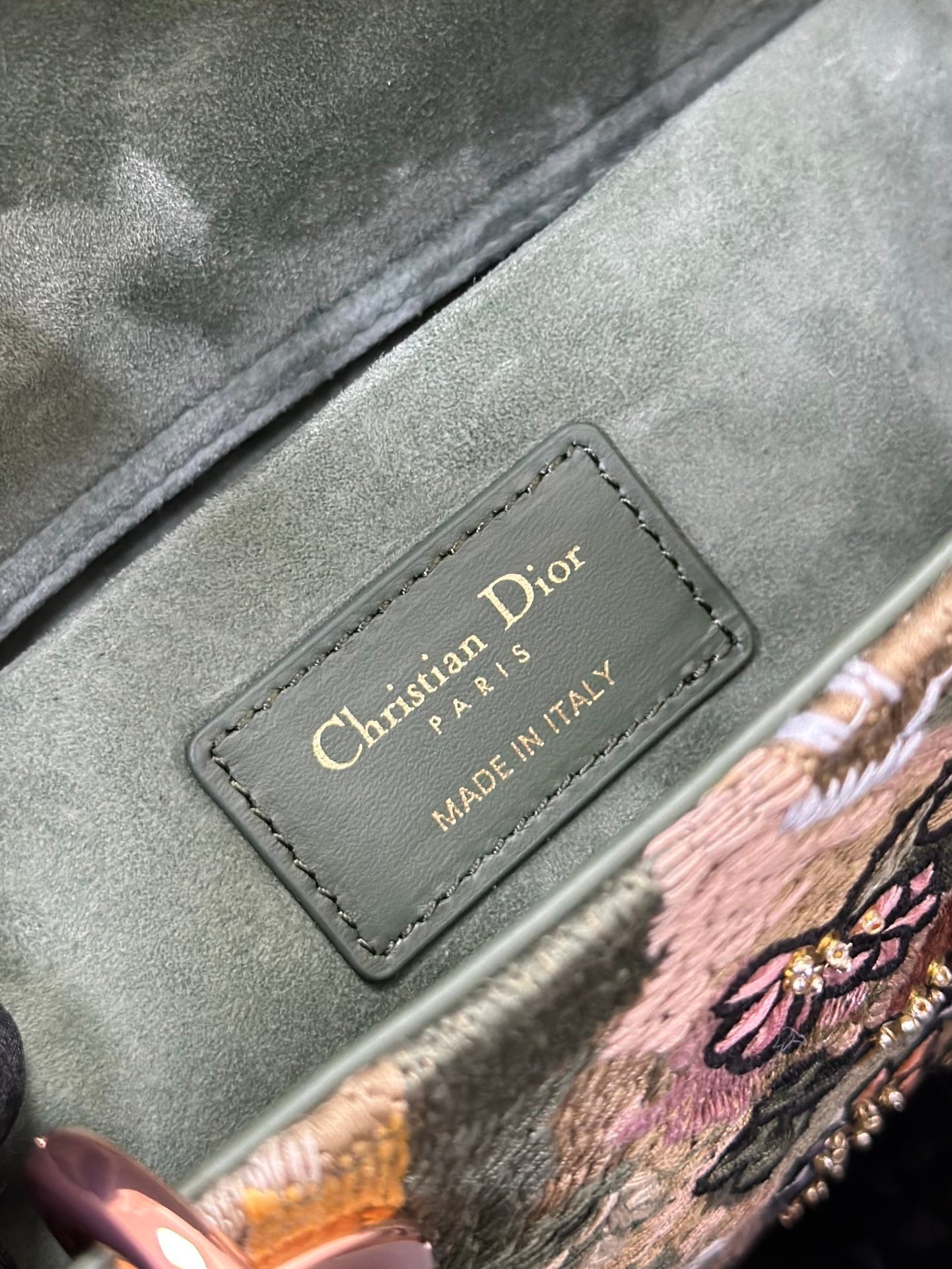 Dior 2026 Embroidered Floral Bag 26cm Green Mix Colors Fabric Leather 158565