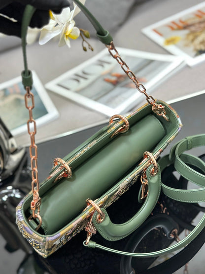 Dior 2026 Embroidered Floral Bag 26cm Green Mix Colors Fabric Leather 158565