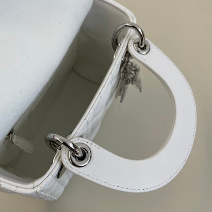 Dior 2026 Lady Bag 17cm White Lambskin With Silver Hardware