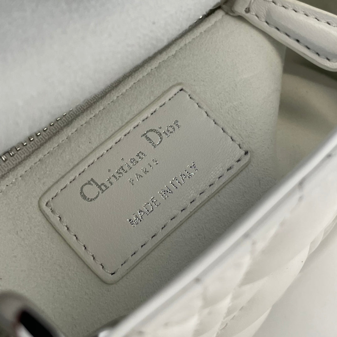 Dior 2026 Lady Bag 17cm White Lambskin With Silver Hardware