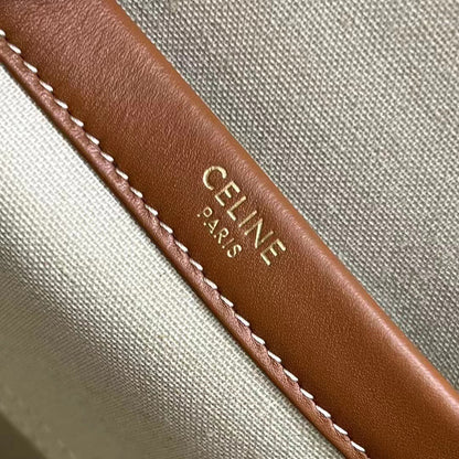 Celine 2026 Triomphe Printed Bag 26cm White Brown Black Canvas Calfskin 283599