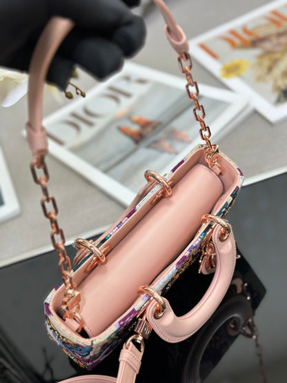 Dior 2026 Embroidered Floral Bag 22cm Pink Mix Colors Fabric Leather 158576