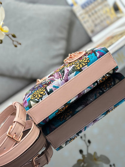 Dior 2026 Embroidered Floral Bag 22cm Pink Mix Colors Fabric Leather 158576