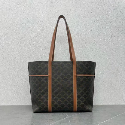 Celine 2026 Cabas Drawstring 45cm Black Brown Canvas Leather