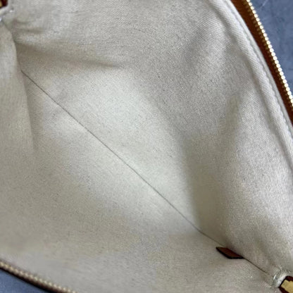 Celine 2026 Pouch With Strap 24cm White Tan Textile Calfskin 281834