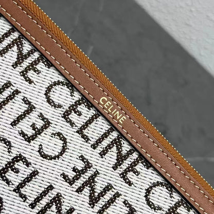 Celine 2026 Pouch With Strap 24cm White Tan Textile Calfskin 281834