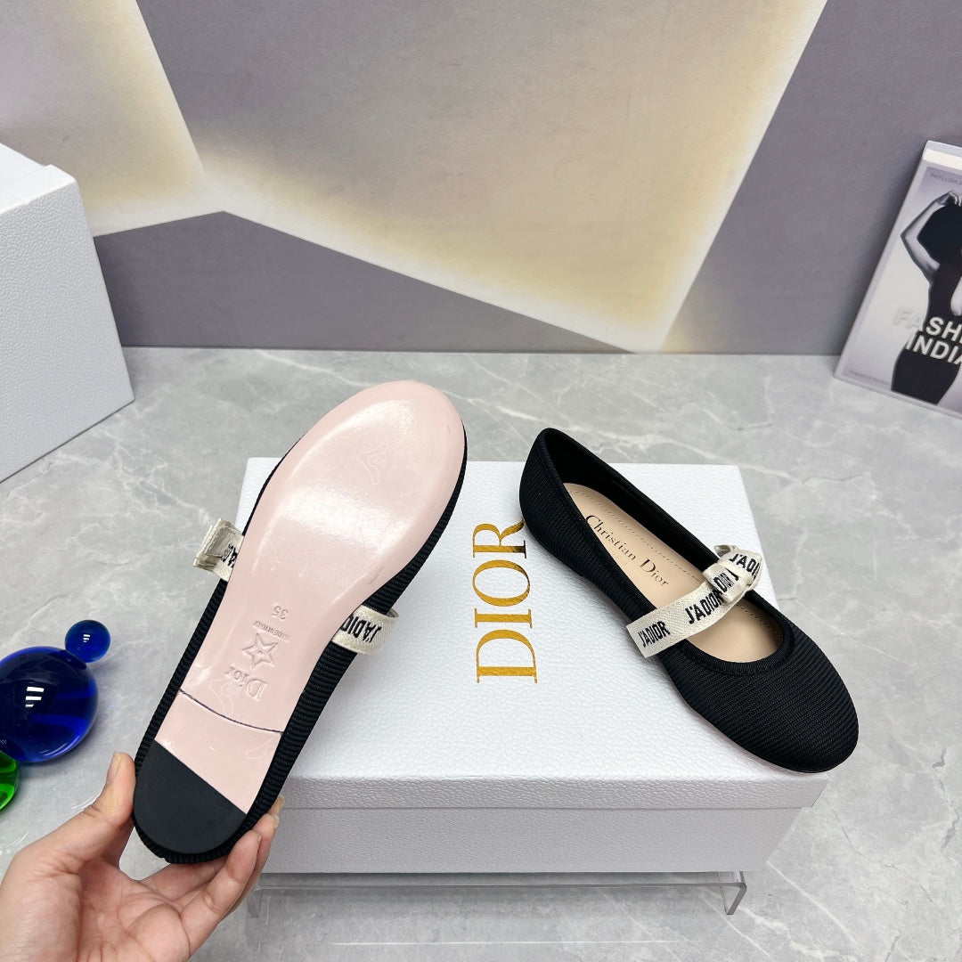 Dior 2026 J'Adior Ballet Flat Black Fabric Leather 725954