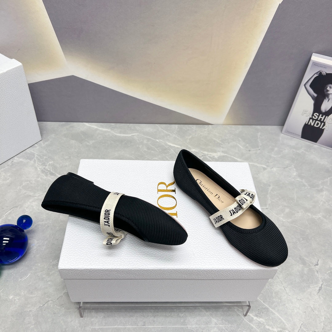 Dior 2026 J'Adior Ballet Flat Black Fabric Leather 725954