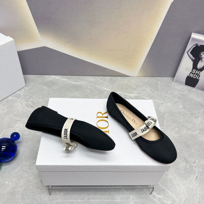 Dior 2026 J'Adior Ballet Flat Black Fabric Leather 725954