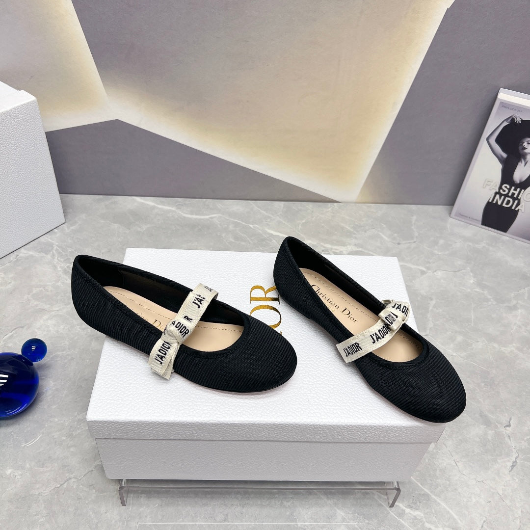 Dior 2026 J'Adior Ballet Flat Black Fabric Leather 725954