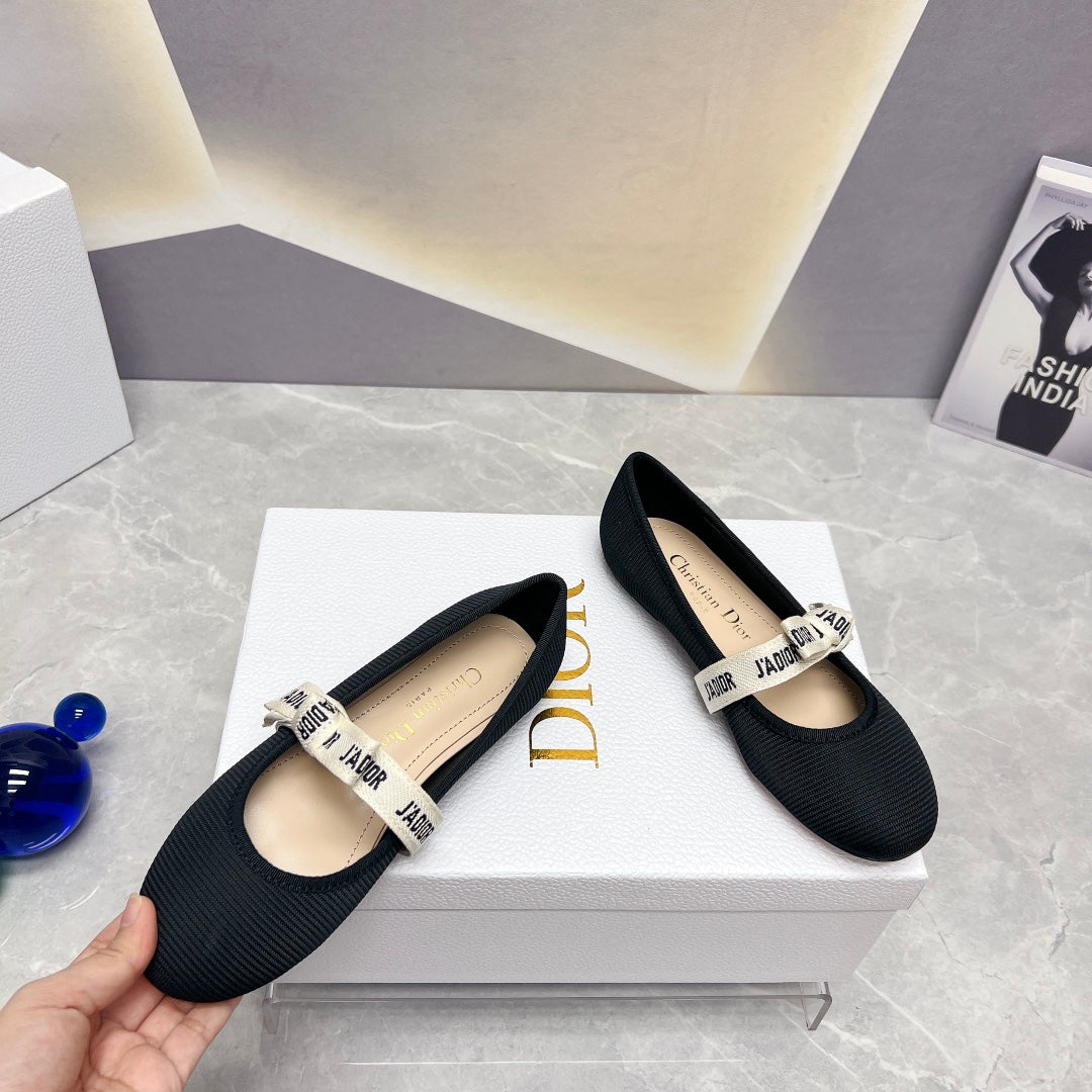 Dior 2026 J'Adior Ballet Flat Black Fabric Leather 725954