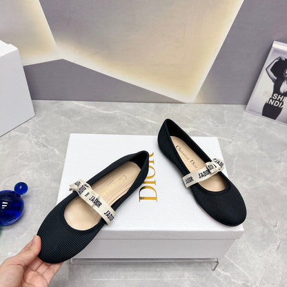 Dior 2026 J'Adior Ballet Flat Black Fabric Leather 725954