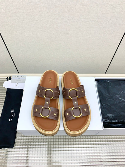 Celine 26 Tippi Sandals Tan Calfskin Leather 732495