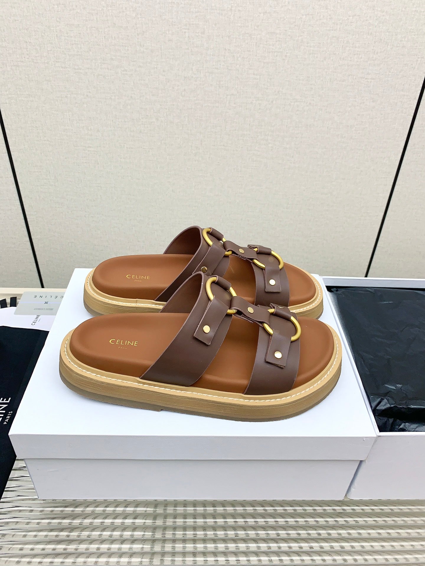 Celine 26 Tippi Sandals Tan Calfskin Leather 732495