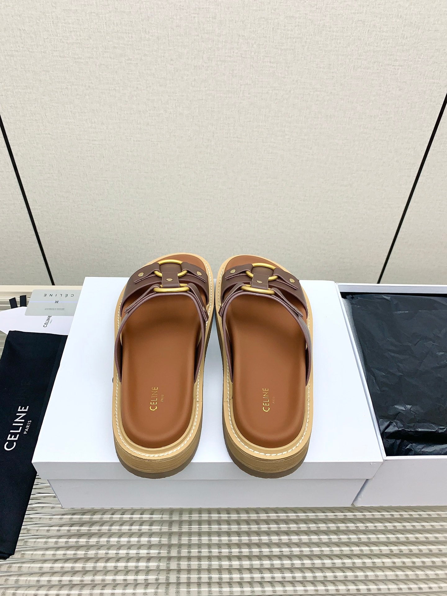 Celine 26 Tippi Sandals Tan Calfskin Leather 732495