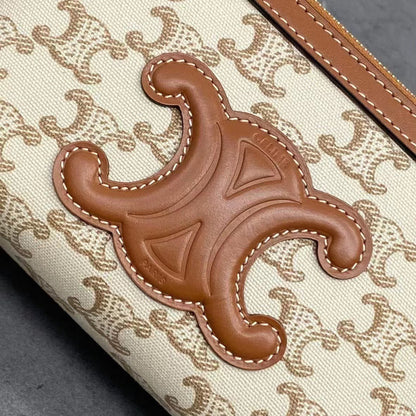Celine 2026 Cuir Triomphe Clutch On Chain White Brown Canvas Calfskin