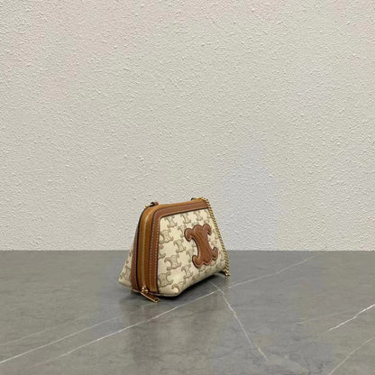 Celine 2026 Cuir Triomphe Clutch On Chain White Brown Canvas Calfskin