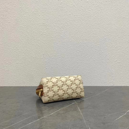 Celine 2026 Cuir Triomphe Clutch On Chain White Brown Canvas Calfskin