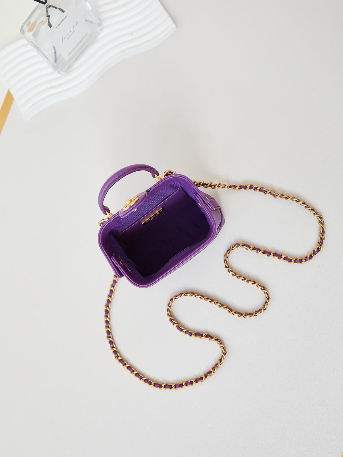 CC 24A Mini Top Handle 13cm Purple Wax Leather Gold Hardware 238457