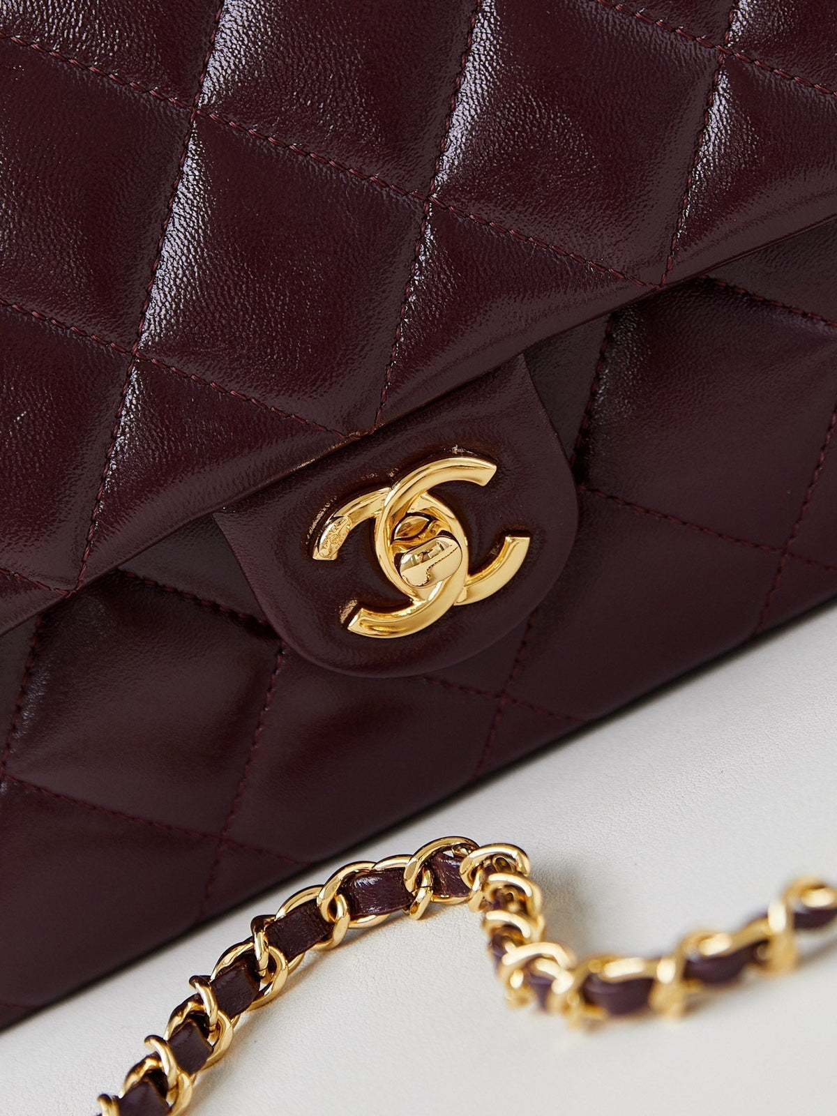 CC Flap Bag With Top Handle 25cm Wine Red Sheepskin Gold Hardware 238481