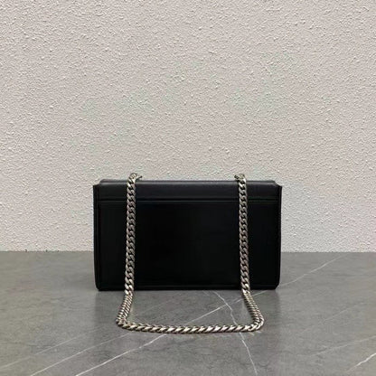 Celine 2026 Chain Shoulder Bag Claude 23cm Black Silver Shiny Calfskin