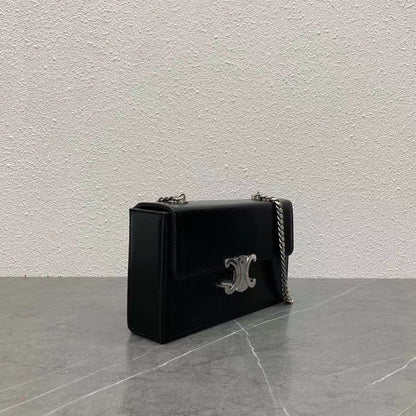 Celine 2026 Chain Shoulder Bag Claude 23cm Black Silver Shiny Calfskin
