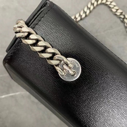 Celine 2026 Chain Shoulder Bag Claude 23cm Black Silver Shiny Calfskin