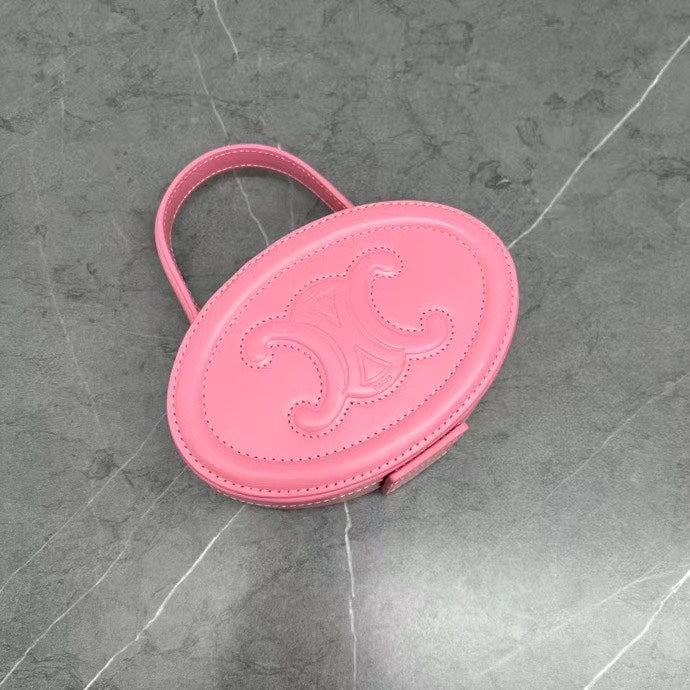 Celine 2026 Oval Minaudiere Cuir Triomphe Bag 14.5 Pink Leather