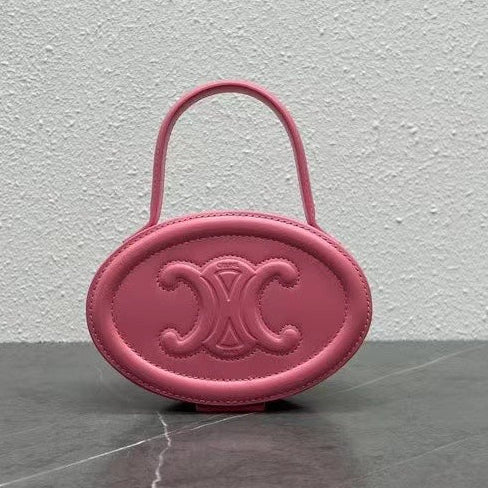 Celine 2026 Oval Minaudiere Cuir Triomphe Bag 14.5 Pink Leather