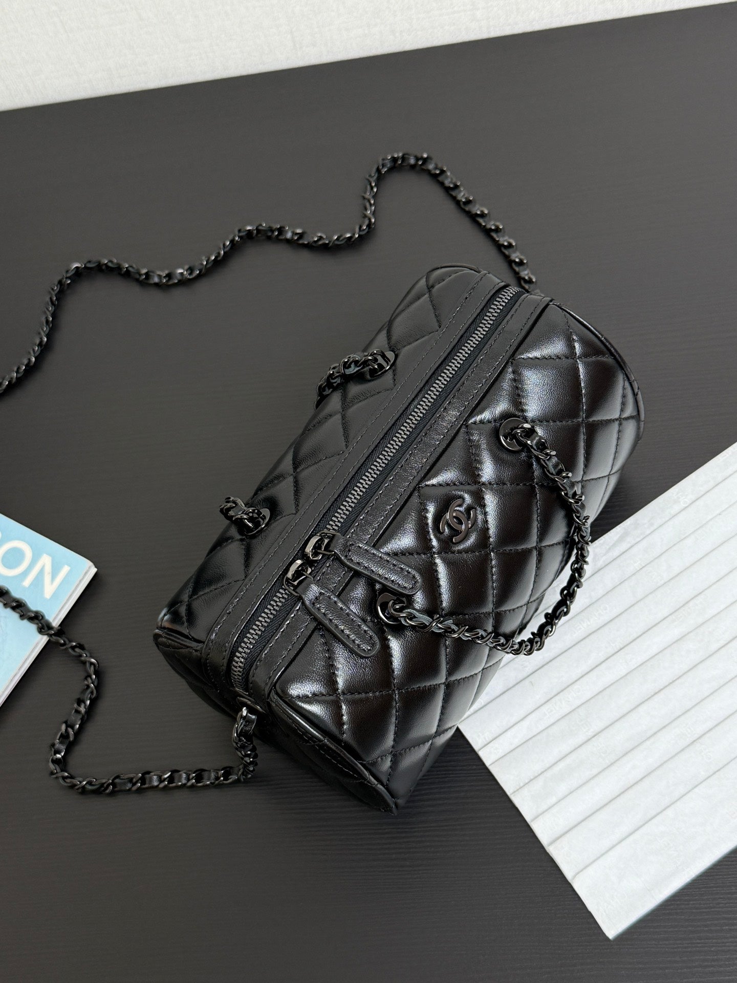 Chanel 2026 Bowling Bag 18.5cm Full Black Lambskin